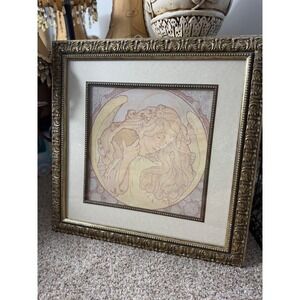 Art Nouveau Framed Art‎ Print Angel in Adoption Ornate Frame Patt Alphonse Mucha